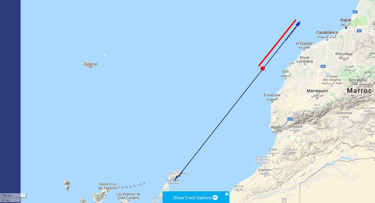 The location where the South Polar Skua was observed: off Safi, Morocco (map by Ricard Gutiérrez / Rare Birds in Spain).